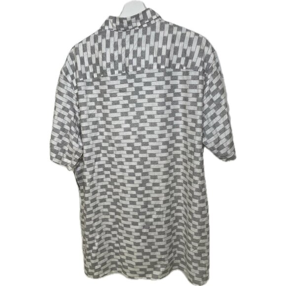 Alfani Mens  Linen Blend Short Sleeve Button Down Shirt Gray Geometric XXL NWT - Picture 2 of 5